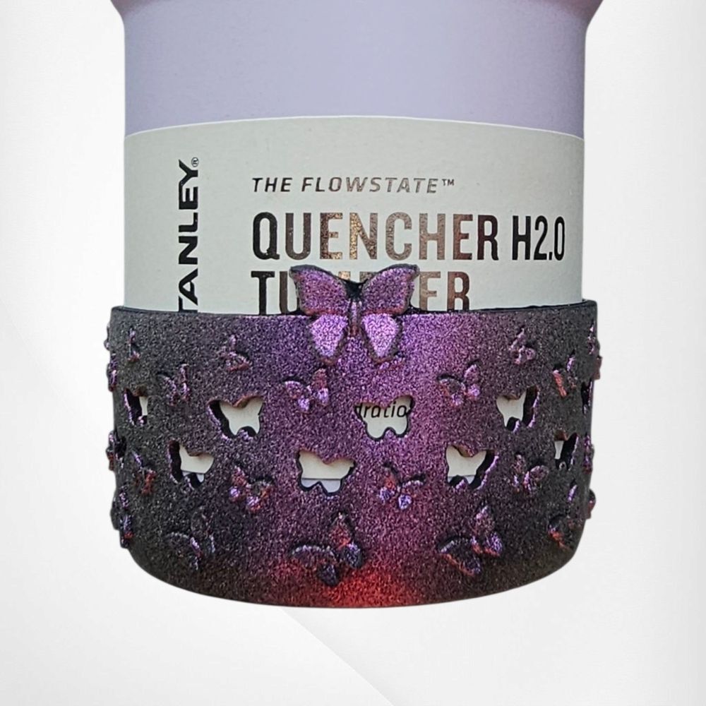 Chrome Purple Shimmer 3D Textured Butterfly Silicone Tumbler Boot - Cup Sleeve